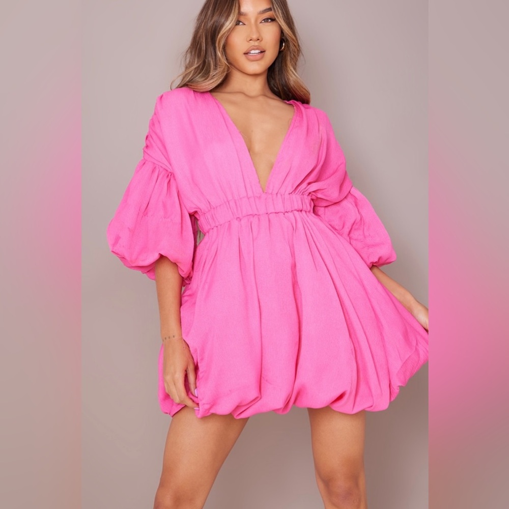 Hot Pink Puff Shift Dress